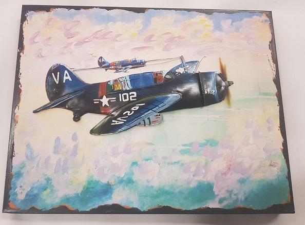 Schilderij Metaal ; Spitfire 3D Handgeverfd  AANBIEDING-2104-a